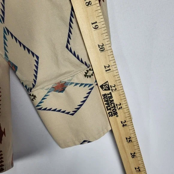 Vintage Wrangler Pearl Snap Shirt Mens XL Tan Long Sleeve Aztec Western Rodeo